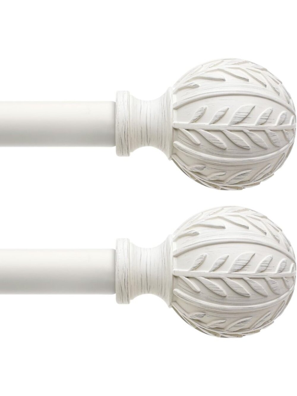 2 Pack Adjustable Antique White Curtain Rods 48-84” with Leaf Finials, Rustic